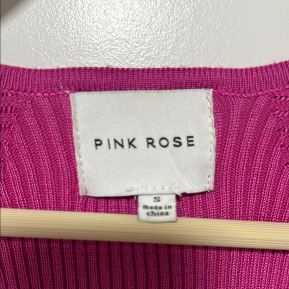 Pink Rose Sweater Top Ribbed Knit - Picture 5 of 7